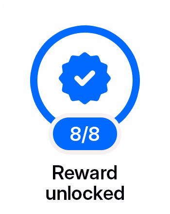 A blue circular badge with a checkmark and the text "Reward unlocked" at the bottom.